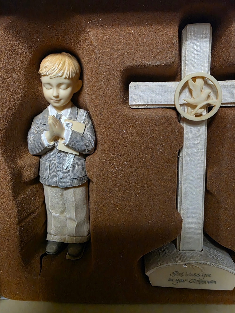 Foundations "Communion Set-Boy" figurine set designed by Karen Hahn for Enesco.